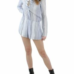 New 🔔 Vintage Havana 👩 Womens Striped Lace Up Romper 😍