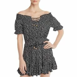 Flash Sale ✨ Vintage Havana 👩 Womens Off-The-Shoulder Lace Up Crop Top 🔥