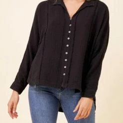 Outlet 💯 Vintage Havana Gauze Button Up in Black for 👩 women ⭐