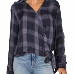 Coupon ✨ Vintage Havana 👩 Womens Frayed Plaid Wrap Top ✔️