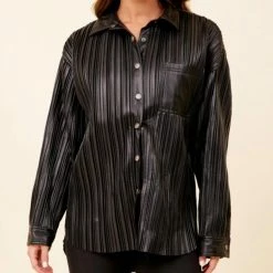 Discount 😍 Vintage Havana Pleated Leather Shacket in Black for 👩 women ✨