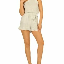 Discount 🛒 Vintage Havana 👩 Womens Ruffled Belted Romper 🥰