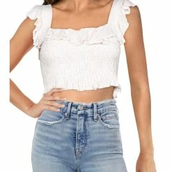 Outlet 🌟 Vintage Havana 👩 Womens Smocked Ruffled Trim Cropped ⌛