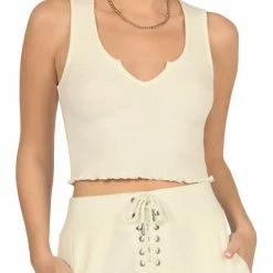 Deals 🎁 Vintage Havana 👩 Womens Ribbed Ruffled Hem Tank Top 👏