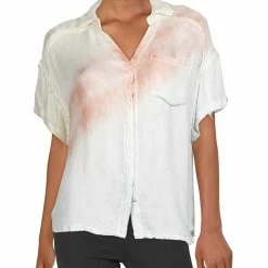 New 🔔 Vintage Havana 👩 Womens Tie Die Raw Edge Button-Down Top 💯