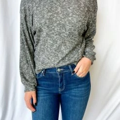 Best deal 👍 Vintage Havana Snuggle Season Balloon Sleeve Top in Charcoal for 👩 women 🎁